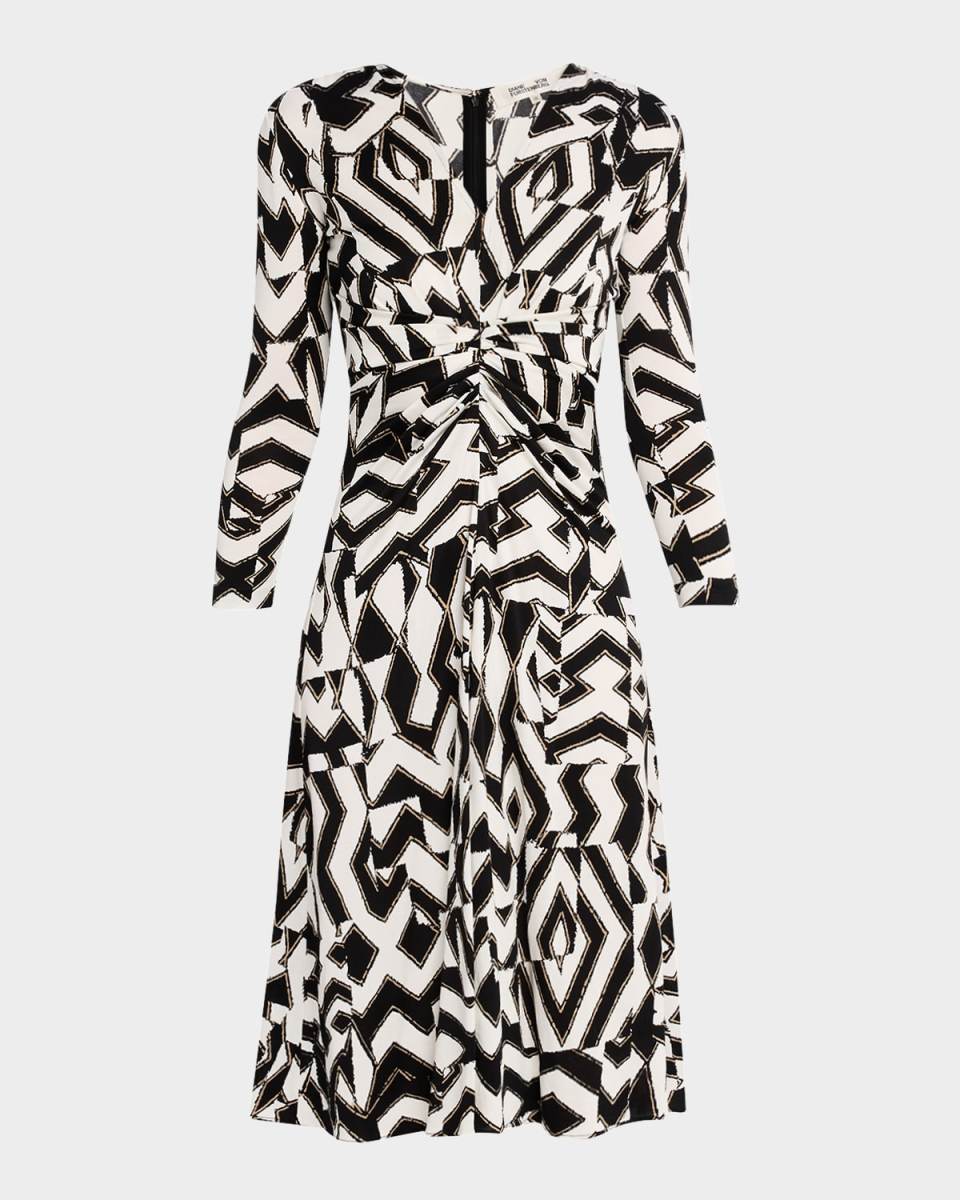 Jerome Pleated Geometric-Print Dress